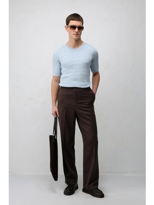 Antioch Mavi Pamuklu Burgu Örgü Erkek Triko T-Shirt