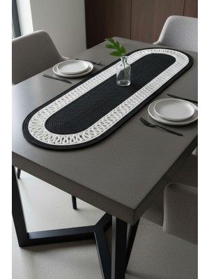Comfort Craft Modern Çift Renk Detaylı Hasır Runner 33X100 - Makinede Yıkanabilir Doğal Dokulu Oval Jüt Runner