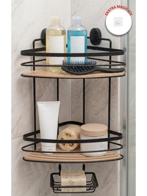 Okyanus Home Siyah Due Iki Katlı Üçgen Şampuanlık & Sabunluk 21 cm
