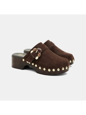 Desa Kadın Acı Kahve Zımbalı Süet Topuklu Sabo Terlik