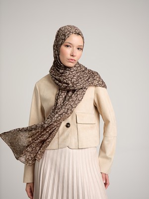 AYSHARA Peleng Leopar Desenli Çift Taraflı Şal - Çikolata Toprak Kahve