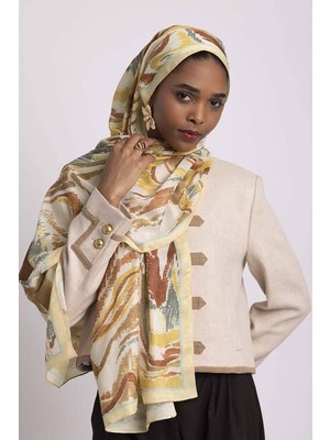 AYSHARA Devr-I Fırça Desenli Tek Taraflı Şal -  Sarı Hardal