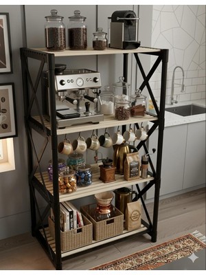 Messer Zenna 4 Katlı Beyaz Dekoratif Kahve Köşesi Siyah-Ahşap