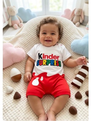 Aki Moda Kids Aki Moda Kıds Kinder Temalı Unısex Bebek Tulum Kısa Kollu Pamuklu