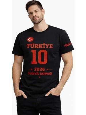 Uslucan Alışveriş Erkek Türkiye Baskılı Tişört 2026 Dünya Kupası Taraftar Forma T-Shirt - Siyah