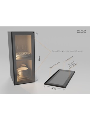 Sumua Store Alüminyum Çerçeveli Cam Dolap Kapağı – 72CM x 30CM -  Modern Mutfak & Vitrin Dolap Kapağı