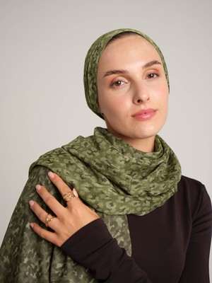 AYSHARA Peleng Leopar Desenli Çift Taraflı Şal - Yeşil