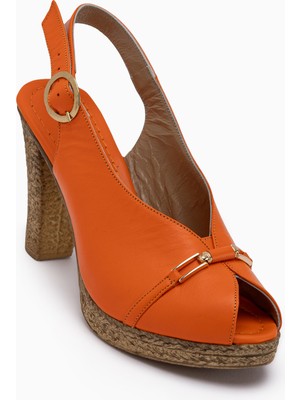 Limoya Bernis Hakiki Deri Turuncu Tokalı Platform Topuklu Kadın Ayakkabı