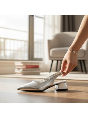 İnallar Ayakkabı Kadın Gümüş Kare Topuk Abiyeayakkabı