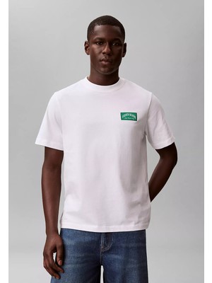 Calvin Klein Erkek Regular Fit Yuvarlak Yakalı Logo Etiketli Pamuklu Kısa Kollu Beyaz T-Shirt LV04RF294G-YAF