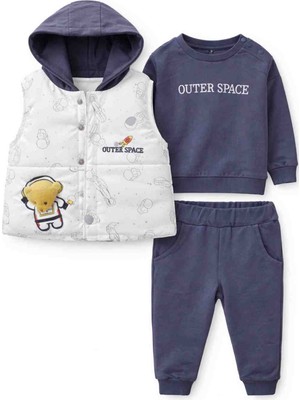Wow Erkek Bebek 3’lü Takım – Kapüşonlu Şişme Yelek, Sweatshirt ve Eşofman Altı