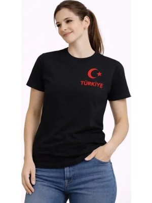 Uslucan Alışveriş Türkiye Ay Yıldız Baskılı Taraftar Forma T-Shirt - Siyah