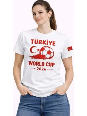 Uslucan Alışveriş Türkiye World Cup 2026 Baskılı Tişört Futbol Temalı Forma T-Shirt - Beyaz