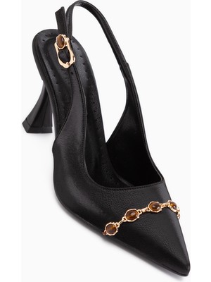 Limoya Raina Siyah Taş Detaylı Kadın Topuklu Ayakkabı