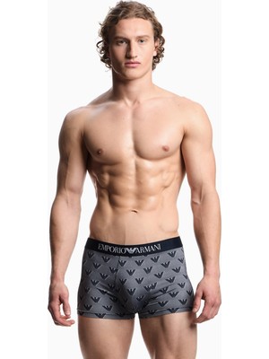 Emporio Armani Erkek Kartal Logolu Jakarlı Mikrofiber Esnek Kumaşlı Elastik Bel Bantlı Mavi Boxer EM000232 AF19198-FB058