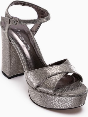 Limoya Aden Platin Platform Topuklu Kadın Ayakkabı