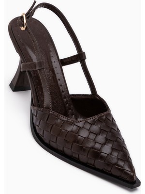 Limoya Neila Kahve Örgü Desenli Kadın Topuklu Ayakkabı