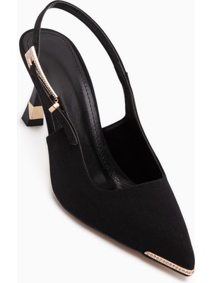 Limoya Lavin Siyah Taş Detaylı Kadın Topuklu Ayakkabı