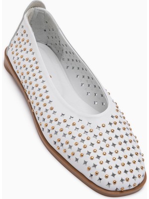 Limoya Jesica Hakiki Deri Beyaz Kadın Babet