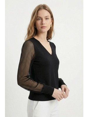 Rays Siyah V Yaka Sırt Detay Bluz 2827