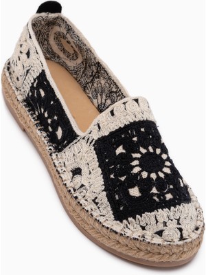 Limoya Rosie Siyah Bohem Örgü Desenli Espadril Loafer Kadın Ayakkabı