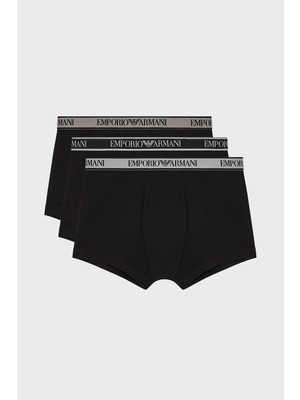 Emporio Armani Erkek Logo Detaylı Elsatik Bel Bantlı Esnek Pamuklu Üçlü Paket Siyah Boxer EM000259 AF20669-MC061