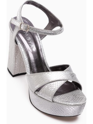 Limoya Aden Gümüş Platform Topuklu Kadın Ayakkabı