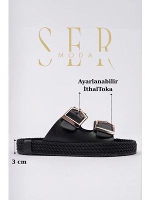 Sermoda Halat Kadın Terlik - 3 cm Anatomik Rahat Tabanlı Ortopedik Kadın Terlik Siyah