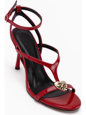 Limoya Sweta Kırmızı Bilekten Bağlamalı Tokalı Kadın Topuklu Ayakkabı