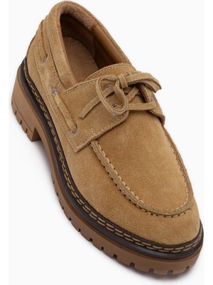 Limoya Matina Hakiki Deri Bal Köpüğü Bağcıklı Kalın Taban Kadın Loafer Ayakkabı