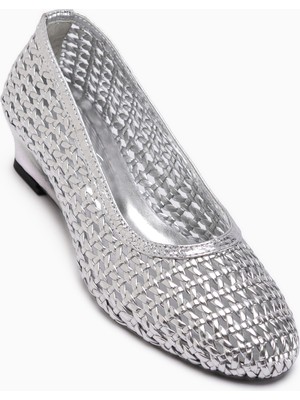 Limoya Viola Hakiki Deri Gümüş Örgü Kadın Topuklu Ayakkabı