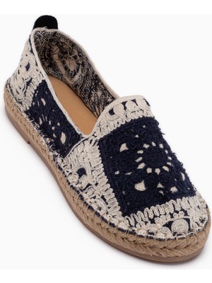 Limoya Rosie Lacivert Bohem Örgü Desenli Espadril Loafer Kadın Ayakkabı