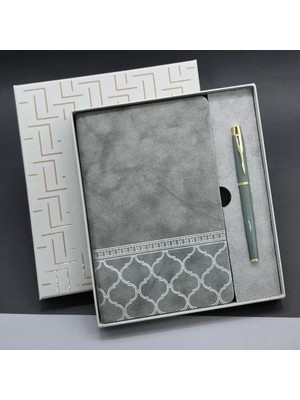 Marsilyan Gri Renk Defter ve Metal Roller Kalem Seti