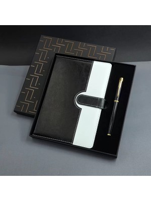 Marsilyan Siyah Beyaz Renkli Tarihsiz Ajanda Defter ve Metal Roller Kalem Seti