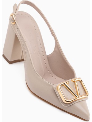 Limoya Rosemary Bej Toka Detaylı Kadın Topuklu Ayakkabı