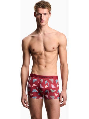 Emporio Armani Erkek Kartal Logo Desenli Elastik Bel Bantlı Kırmızı Boxer EM000232 AF19107-F5073