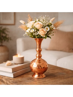Nuha El Yapımı Bakır Vazo 20 cm – Dekoratif Anadolu Bakır Vazo – Şık Masa ve Ev Dekoru