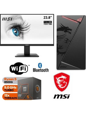 MSI Şafak-Ofis Pc 24" Monitörlü Yeni Nesil Amd Ryzen 5 8500G 16GB Ddr5 Ram 500GB M.2 SSD 600W Win 11 Pro Wi-Fi Masaüstü Ofis ve Öğrenci Bilgisayarı Seti