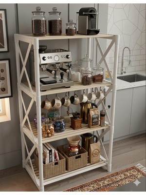 Messer Zenna 4 Katlı Beyaz Dekoratif Kahve Köşesi Beyaz-Ahşap