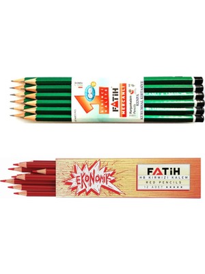 Fatih 12 Li Mercanlı Kurşun Kalem - 12 Li Kırmızı Kopya Kalemi Set
