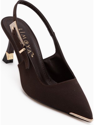 Limoya Lavin Kahve Taş Detaylı Kadın Topuklu Ayakkabı
