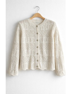 Retrobird Ince Dokulu Ajur Hırka Kadın Ekru