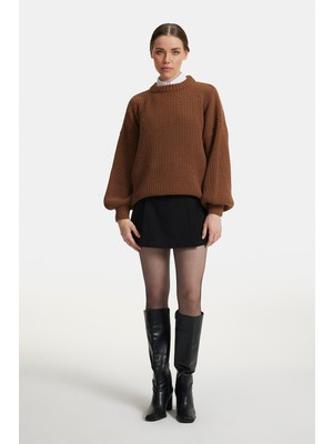 Shemall Luxury Kadın Selanik Örgü Oversize Triko Kazak