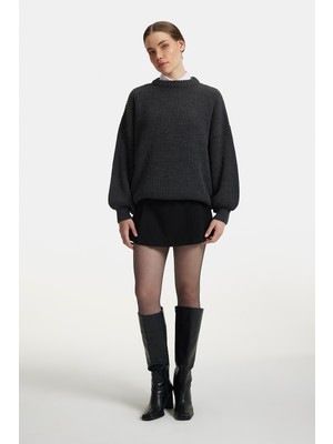 Shemall Luxury Kadın Selanik Örgü Oversize Triko Kazak