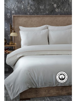 Evien Home Nakışlı %100 Pamuk Saten Çift Kişilik Nevresim Takımı 4 Parça Çeyizlik Günlük Lüks Devin Krem