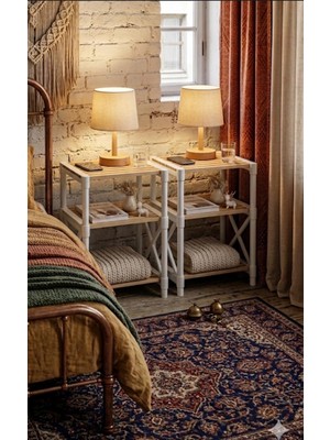 Messer 2 Adet Zenna Ahşap Dekoratif Yan Sehpa Beyaz 2 Adet Gönderilecektir