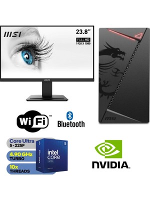 MSI Şafak-Ofis Pc 24" Monitörlü Intel Core Ultra 5 225F Yapay Zeka Işlemcili Gt 4gb 16GB Ddr5 Ram 500GB M.2 SSD 600W Win 11 Pro Wi-Fi Masaüstü Ofis Bilgisayarı Seti