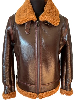 Asus Deri - Octavıa - Kadın Hakiki Koyun Kürkü Parlak Kahverengi Ceket