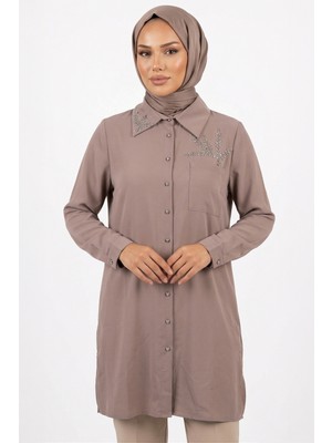 Lale Butik Levidor Taş Baskılı Tunik Gömlek 210147 Vizon