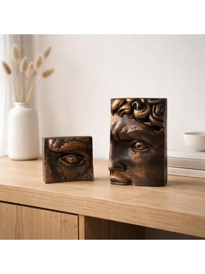 Mireva Fragment Face Soyut Yüz Heykel Seti, Beton, 18X12 Cm, Modern Minimal Sanat Objesi, Salon ve Ofis Masa Üstü Dekoratif Biblo